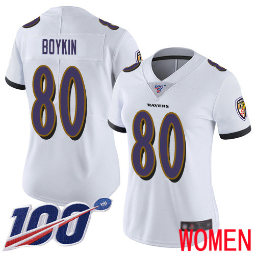 Baltimore Ravens Limited White Women Miles Boykin Road Jersey NFL Football 80 100th Season Vapor Untouchable